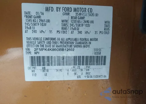 2016 Ford Edge Titanium from USA, damaged, VIN 2FMPK4K86GBB12602